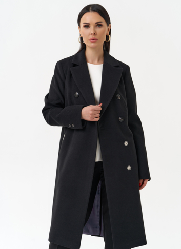 Женское двубортное пальто с поясом