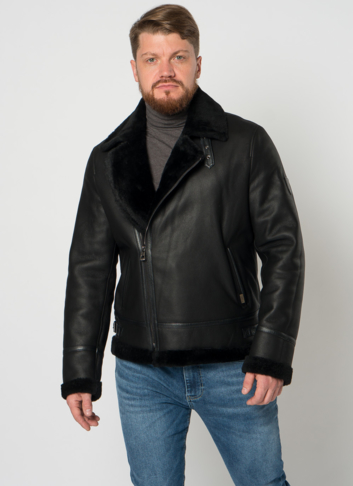 Мужская дубленка косуха в черном цвете