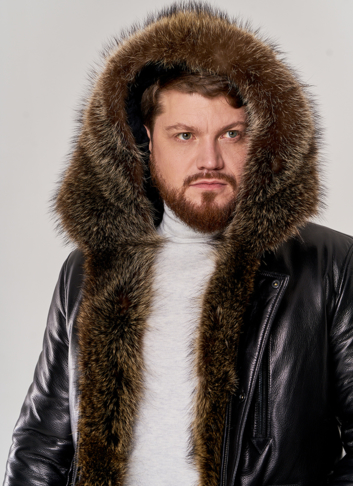 Мужской пуховик из натуральной кожи