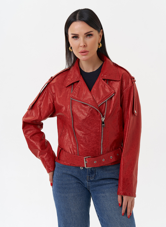 Красная куртка из натуральной кожи