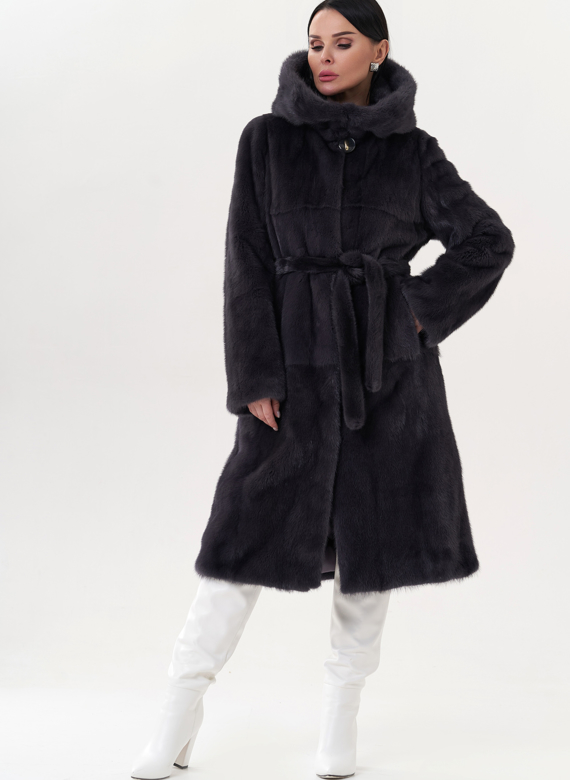 Шуба из норки с капюшоном