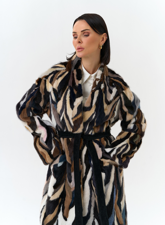 Шуба из норки в стиле пэчворк