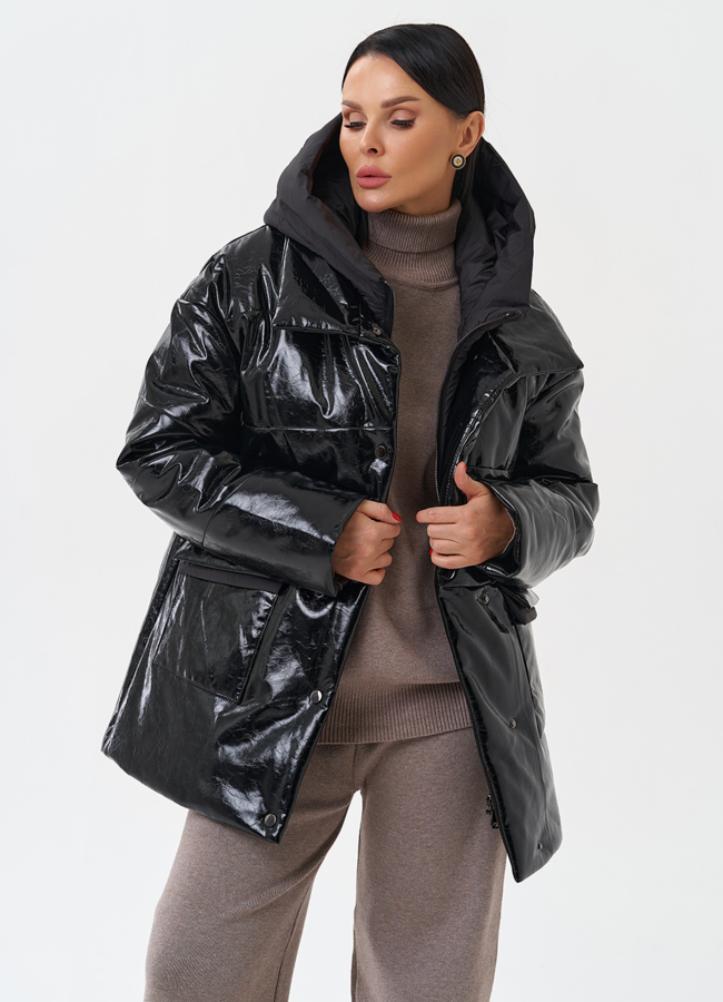 Куртка женская из эко кожи с капюшоном модель № 28685 универмаг малина