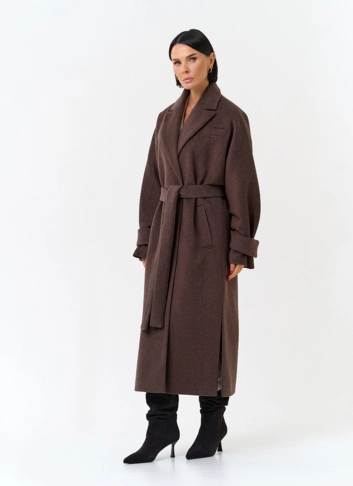 Женское длинное пальто с английским воротником фото