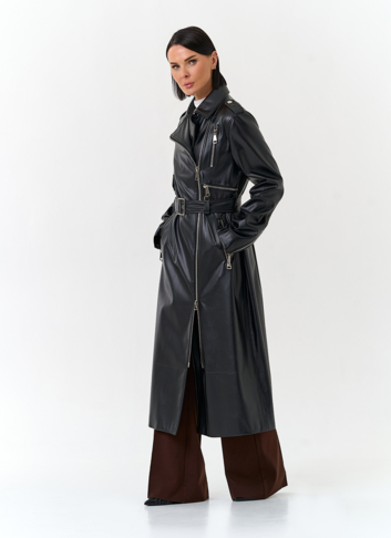 Женский длинный плащ из эко кожи 