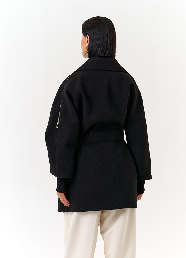 фото Женское укороченное пальто с декоративными молниями модель № 32805