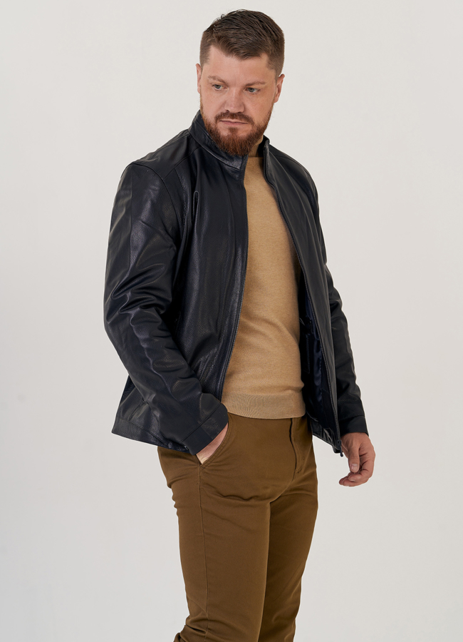 Куртка мужская из натуральной кожи с воротником стойкой  модель №  24366 универмаг малина