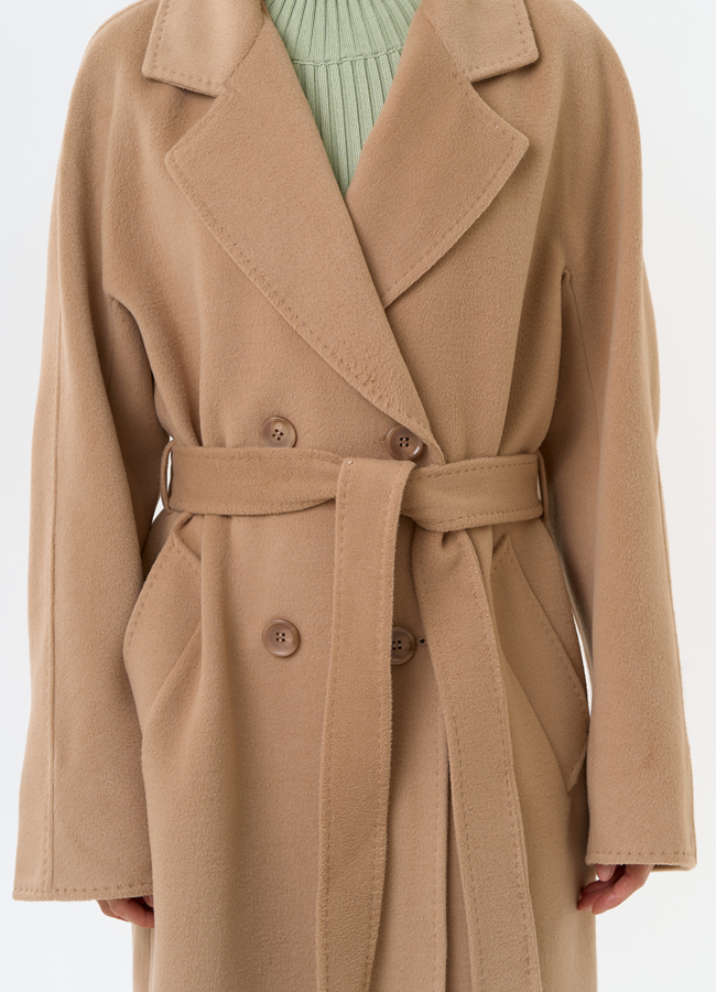 Женское двубортное пальто с поясом модель № 31556 универмаг малина