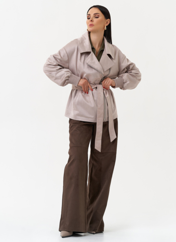 Женская куртка из эко замши с поясом