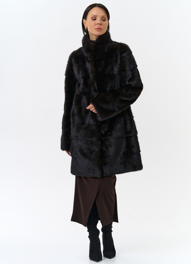 Поперечная шуба из норки модель № 25892 универмаг малина