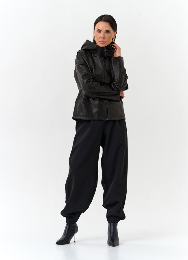 Женская куртка из натуральной кожи с капюшоном модель № 32679 универмаг малина