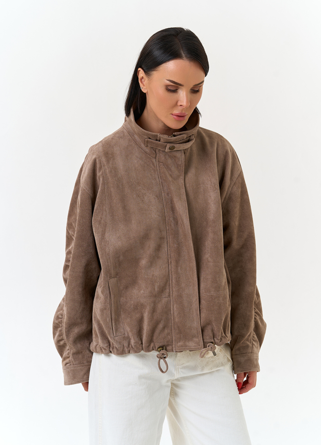 Женская куртка из эко замши с воротником стойкой модель № 33029 универмаг малина