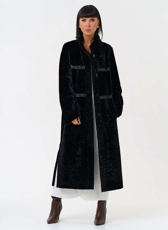 Женская двухсторонняя дубленка черного цвета