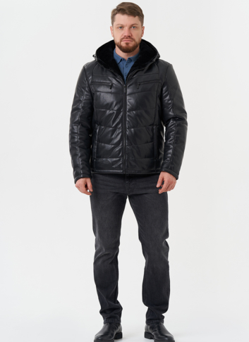 Утепленная куртка из эко кожи с капюшоном Утепленная куртка из эко кожи с капюшоном