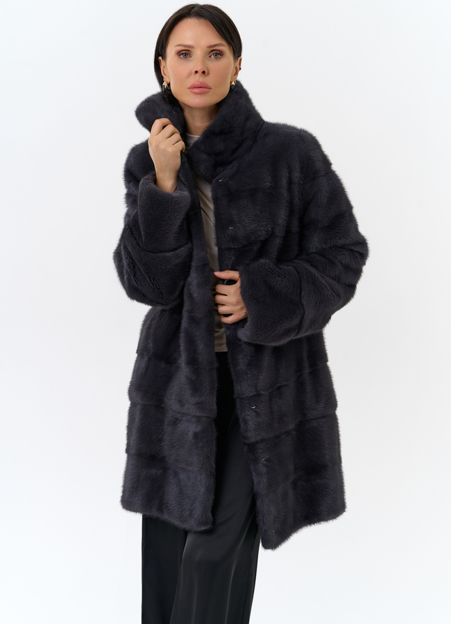 Норковая шуба с воротником стойка в цвете графит модель № 25926 универмаг малина