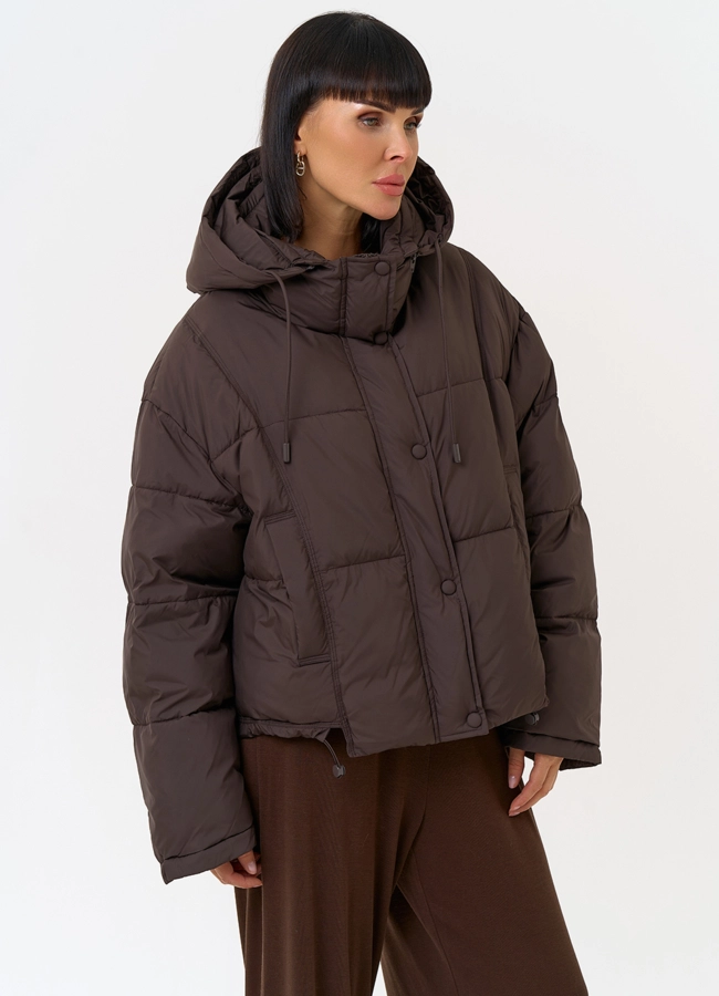 Женский короткий пуховик с капюшоном модель № 31580 универмаг малина