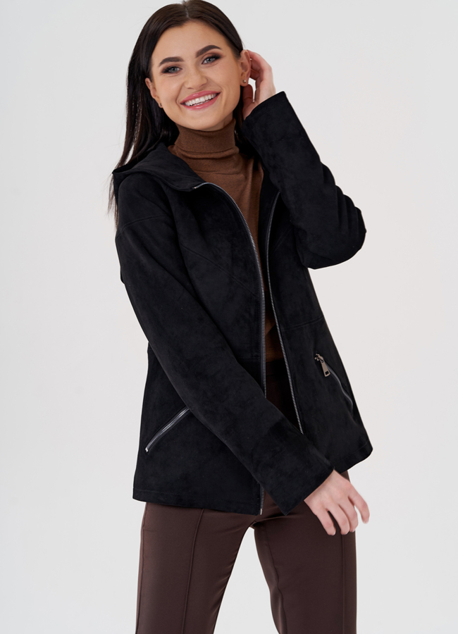 Куртка из эко замши с капюшоном модель № 24104 в рассрочку