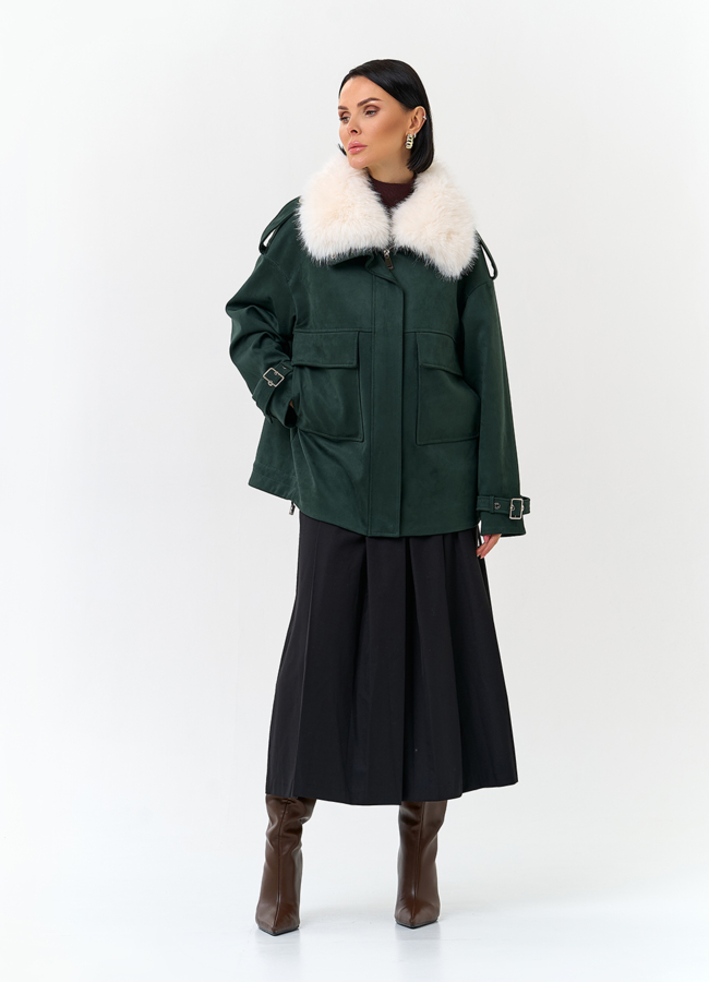 Женская куртка из эко замши с отделкой из эко меха модель № 32795 универмаг малина