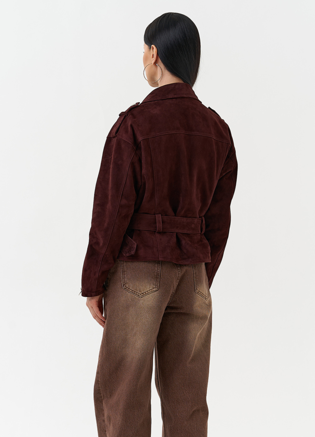 Женская куртка из натуральной замши с поясом модель № 30363 в кредит