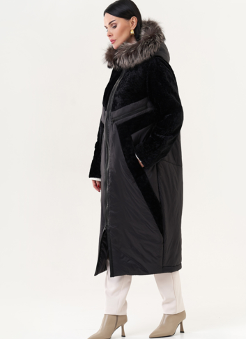 Комбинированный пуховик с овчиной