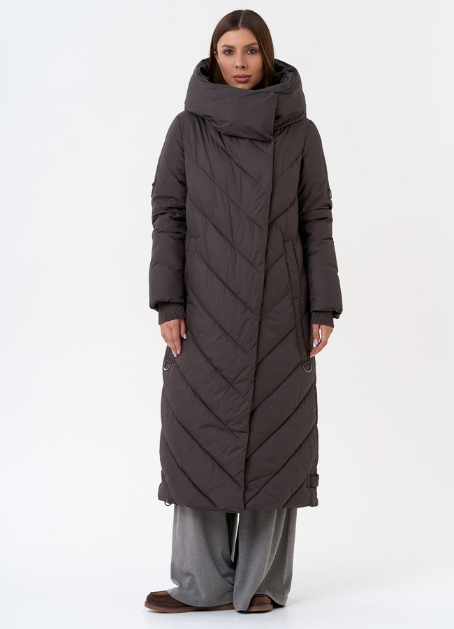 Женский длинный пуховик с капюшоном модель № 31394 универмаг малина