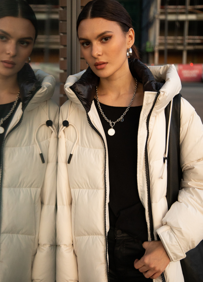 Женский пуховик с капюшоном  модель № 29115 универмаг малина