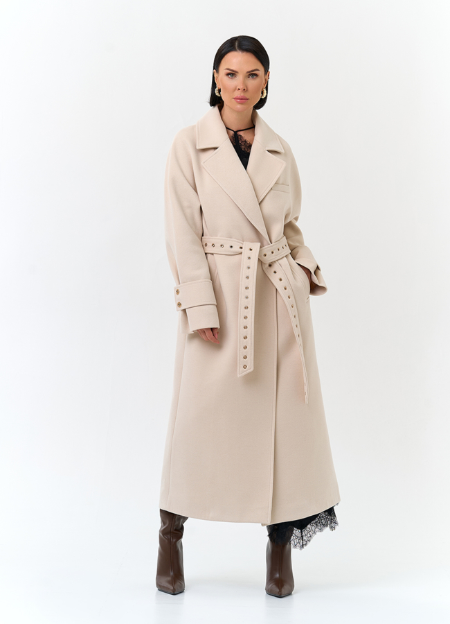 Женское пальто с акцентным поясом модель № 32807 универмаг малина