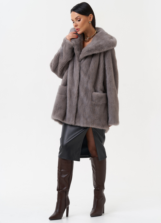 фото Женская норковая шуба с капюшоном  модель № 28786