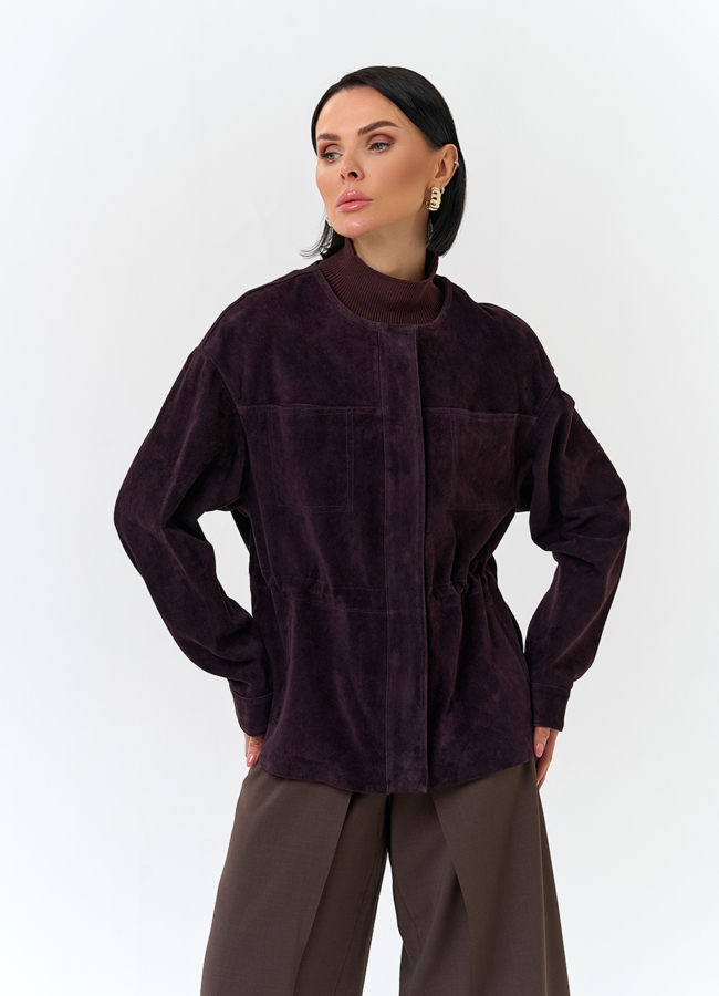 Жакет из натуральной замши модель № 32732 меха малина