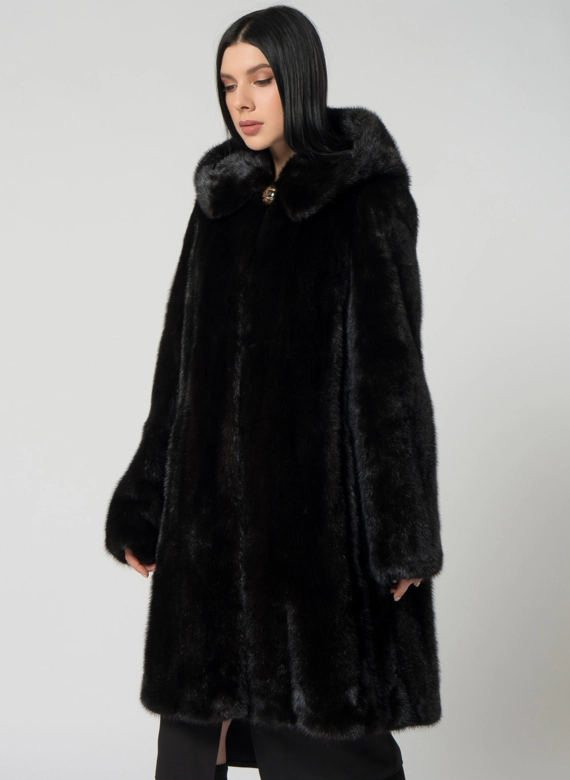 Норковая шуба с капюшоном