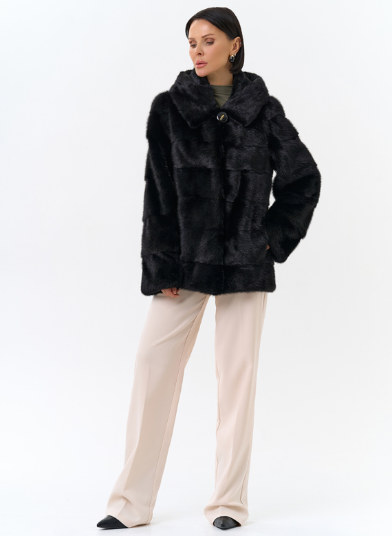 Укороченная норковая шуба черного цвета 2 в 1