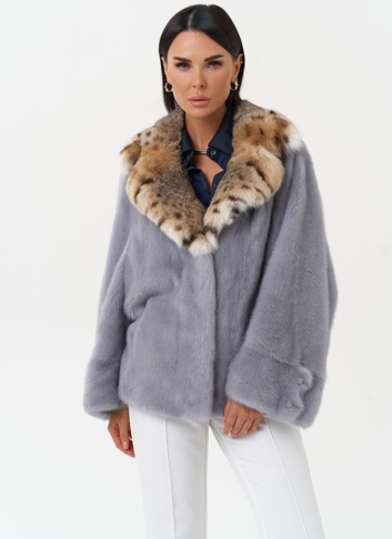 Куртка из меха норки с воротником их меха рыси