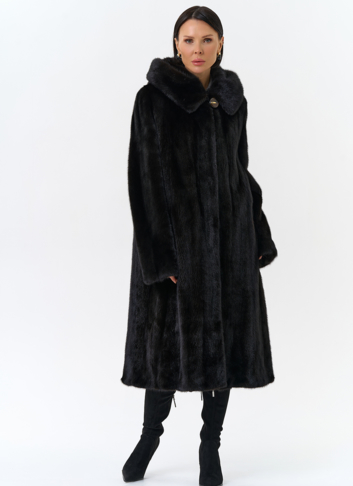 Шуба из норки в цвете махагон