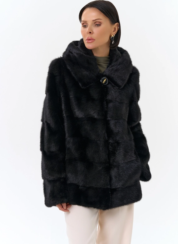 Укороченная норковая шуба черного цвета 2 в 1
