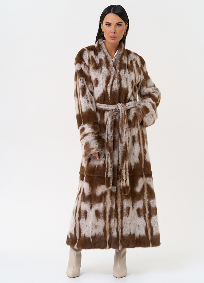 Шуба из норки с анималистичным принтом модель № 31173 универмаг малина