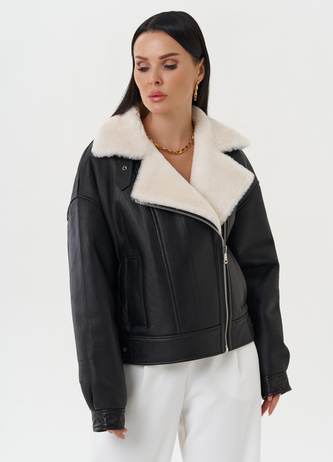 Натуральная дубленка черного цвета модель № 28428 универмаг малина