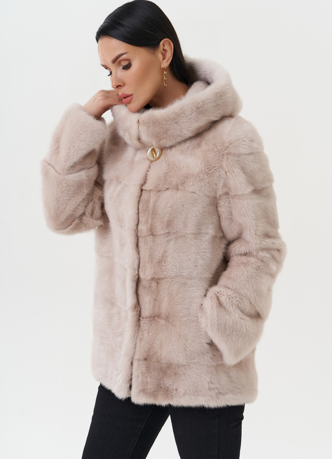 Светлая норковая шуба с капюшоном модель № 24955 универмаг малина