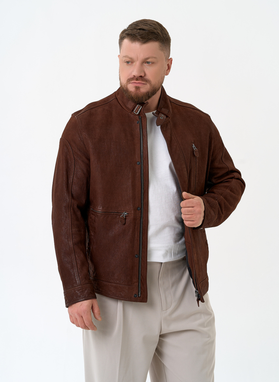 Мужская куртка из натуральной кожи коричневого цвета