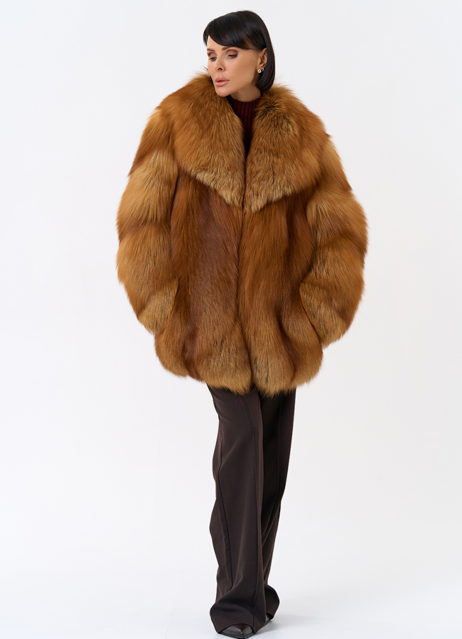 Шуба из рыжей лисы модель № 32010 универмаг малина