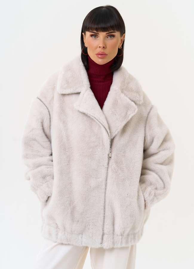 Женский бомбер из эко меха со съемными рукавами модель № 31276 меха малина