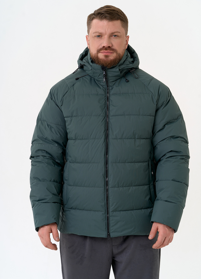 Мужской пуховик с капюшоном  модель № 31457 меха малина