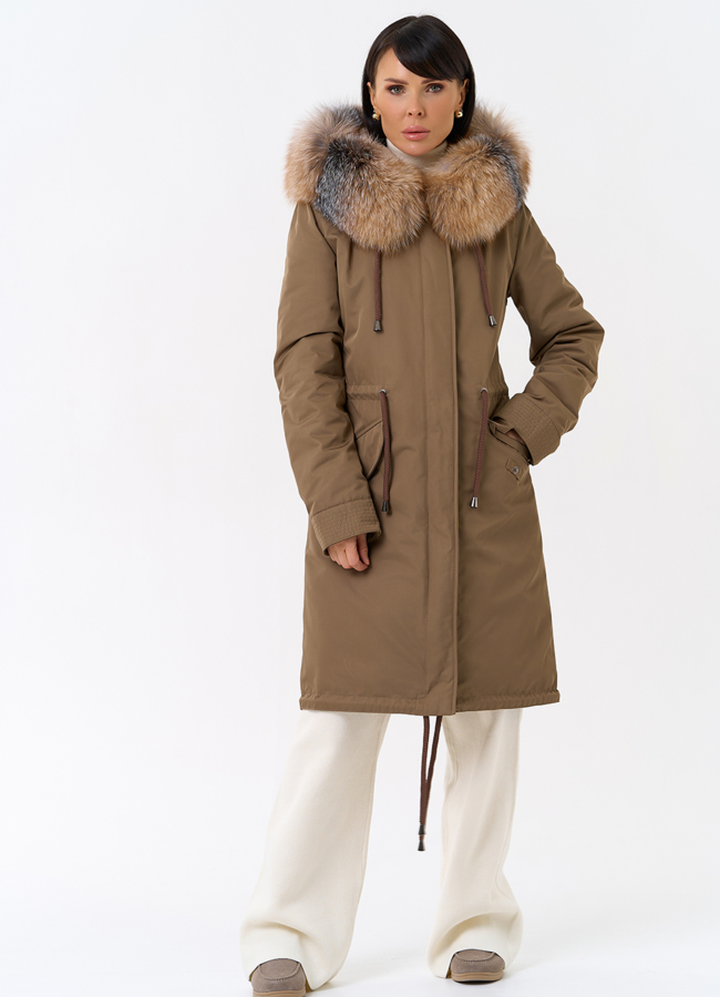 Женская парка с капюшоном из меха лисы модель № 31993 в кредит