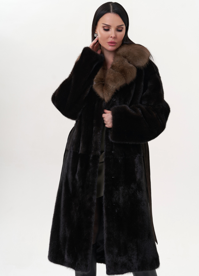 Шуба из норки с воротником из куницы модель № 26263 универмаг малина