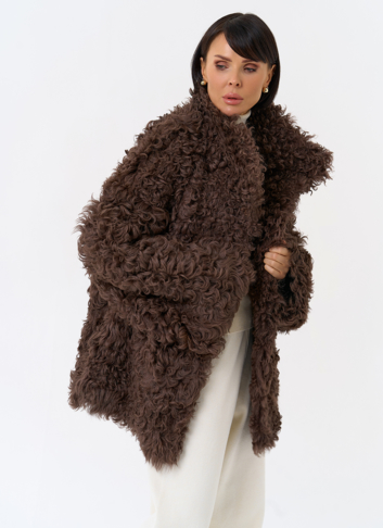 Женская двухсторонняя дубленка с воротником стойкой 